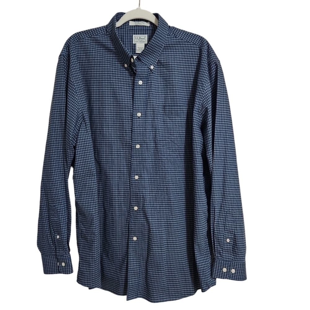 L.L.Bean Blue Checked Shirt Mens Long Sleeve, sz XL